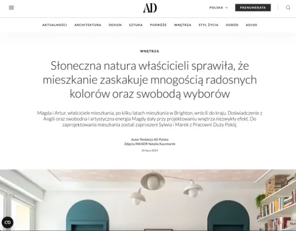 Publikacja projektu Wibrujące kolory w Architectural Digest